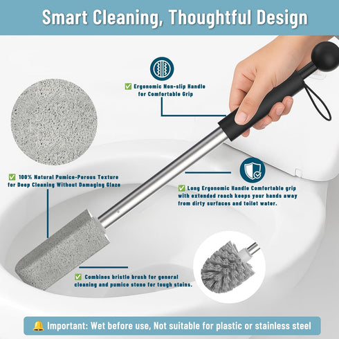 Set, 16.14 Inch 2 Toilet Bowl Cleaner Brush and Holder Pumice Stone with Handle for Cleaning, Hard Water Stain Remover