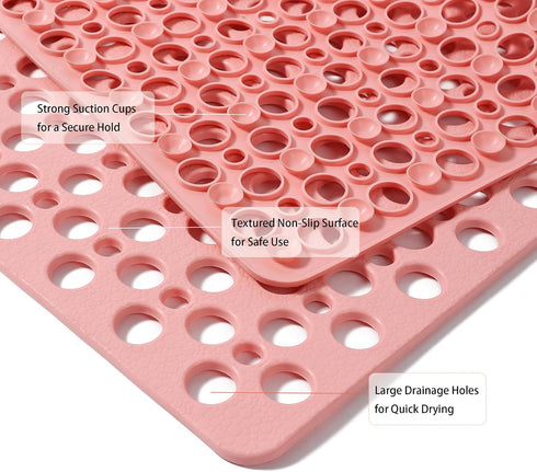 Nonslip Bathtub Mat - Extra Soft TPE Bath Mat for Kids, 30L x 17W Inch (Pink)