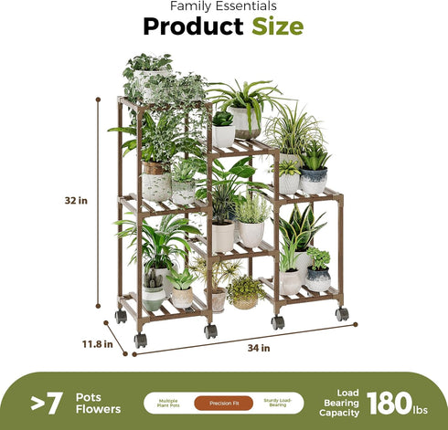 3 7 Bamworld Plant Stand with Wheels for Indoor Plants Wood Outdoor Tiered Shelf Tire Potted Ladder Plant Holder Table
