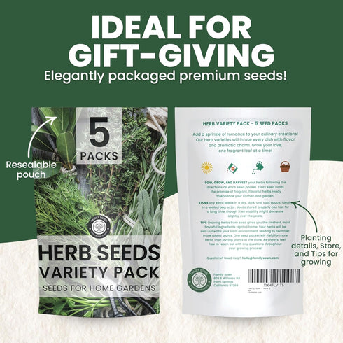 5 Packs 2026 Herb Seeds | Invidiual | Season | Non-GMO | Basil, Dill, Spearmint, Parsley & Thyme! | for Planting Indoor