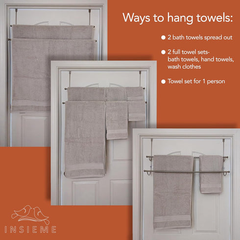 Insieme Extra Wide Over The Door Towel Rack - Two Tier Towel Hanger for 36 inch Door or Shower Wall