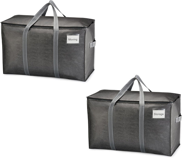 VENO 2 Pack Moving Bags, Heavy Duty Totes with Zipper, Extra Large Storage Boxes for Packaging (Dark Gray)