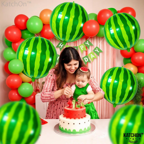 KatchOn Big 22 Inch Watermelon Balloons - Pack of 6, 4D Round Watermelon Mylar Balloon for Summer Party Decorations