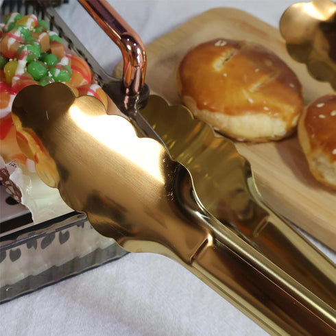2 Pack 9 Inch Serving Tongs, Gold Salad Buffet Tongs, Stainless Steel Serving Utensils