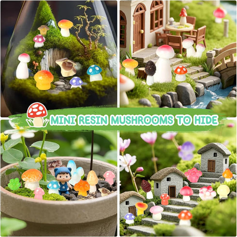WEIZEW 100pcs Mini Mushrooms Tiny Resin Mushrooms Miniature Little Small Mushroom Figures Bulk for for Micro Fairy
