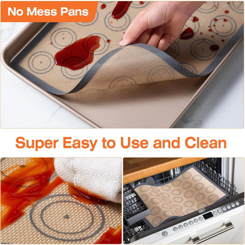 Angadona Macaron Baking Mats Kit (16pcs) - 2 Half Sheet Nonstick Silicone Mat, 6 Piping Tips, 2 Bags, 2 Couplers