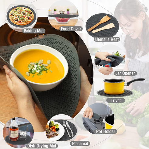 WENWELL 4 in 1 Vented Collapsible Microwave Splatter Cover & Mat, Kitchen Dish Bowl Plate Lid, BPA-Free