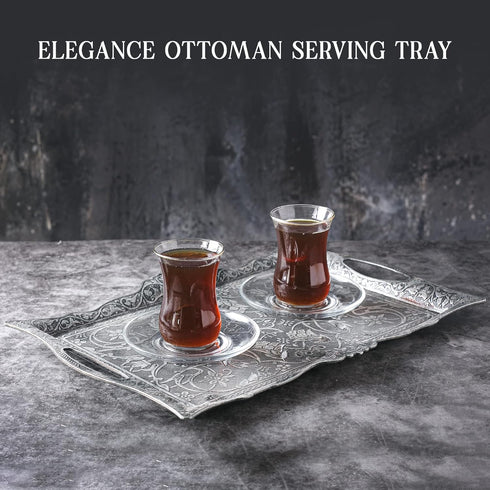 Crystalia Fancy Ottoman Serving Trays, Elegance Metal Turkish Trays for Beverage Serving, Vintage Ottoman Rectangular