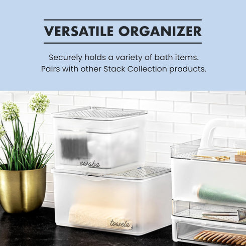 madesmart Small Bin with Lid-Stack Collection, Frost Soft-Grip Lining and Non-Slip Feet