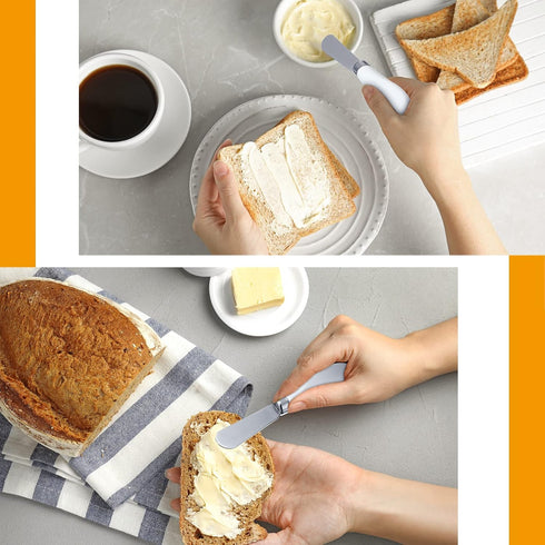 Mixweer 4 Pcs Butter Knife - Stainless Steel Spreader Knife with White Porcelain Handle, 5.1 Inch