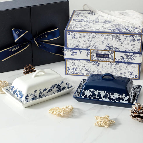 white(4.6 7.1 butter box,ceramic butter dish with lid,butter saver,Microwave and Dishwasher Safe,French butter