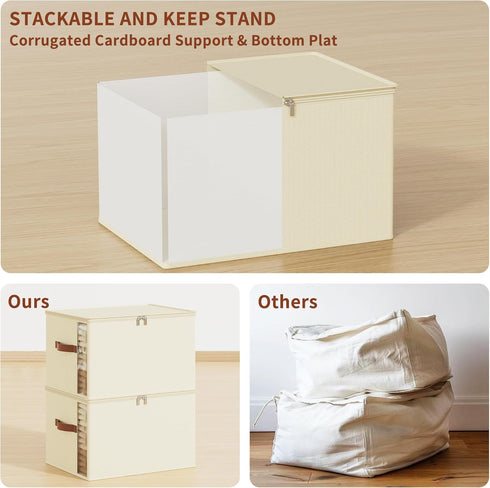 Clothes Storage Bins with Sturdy Frames, Foldable Fabric Clothing Organizer Box for Moving, Sweater Storage Cube with