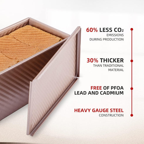 KITESSENSU Pullman Loaf Pan with Lid, 1 lb Dough Capacity Non-Stick Bakeware for Baking Bread