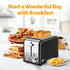HealSmart 2 Slice Stainless Steel Toaster with Extra Wide Slot, 5 Shade Options, Bagel/Defrost/Cancel Functions, Black