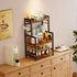Kitchen Countertop Organizer, 3 Tier Large Spice Rack with Adjustable Shelf and 5 Hooks, Wooden Counter Organizer