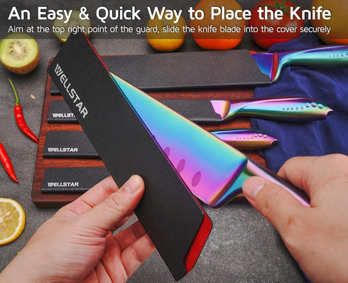 WELLSTAR Knife Edge Guards Set, 5 Piece Universal Blade Covers, BPA Free ABS Protective Sheaths for Kitchen Knives