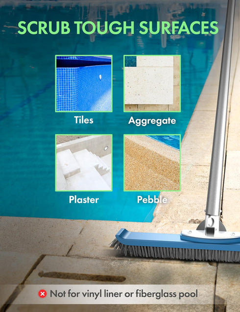 KEMANO Heavy Duty Pool Brush Head: Industrial-Grade Grit Non-Metal Stiff Bristles & Reinforced Aluminum Frame