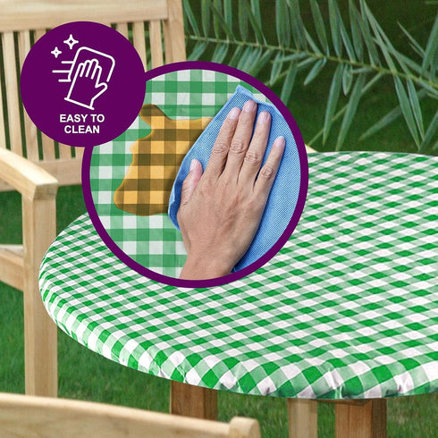 Sorfey Round Tablecloth, Fitted Elastic Vinyl with Flannel Back, 30 Inches Round, Waterproof Checked Green Design