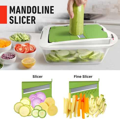 Mueller Pro-Series 10-in-1 Vegetable Chopper, 8 Blade Cutter, Dicer, Egg Slicer with Container, French Fry Cutter, Home