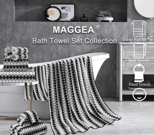 2 Set 16"x31" Set Hand Towel Black White Towel for Bathroom,Highly Absorbent & Quick Dry Hand Towel for Daily Use,Soft