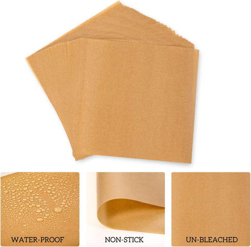 Hiware 200 Count Unbleached Parchment Paper Squares 6" x 6", Non-Stick Wax Paper Sheets for Storing, Freezing Foods