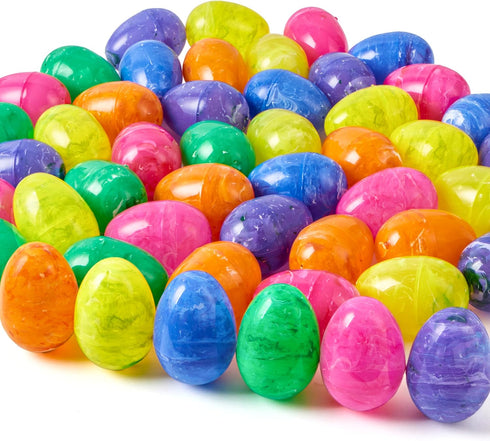 JOYIN 12 Pcs Plastic Iridescent Printed Bright Easter Eggs 3.15" Tall for