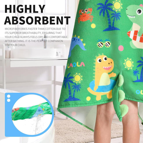 3-12 28" 53", OLAOLA Dinosaur Beach Hooded Towel for Kids Years, Soft Thick Absorbent Beach Towels, Toddler Bath Towel