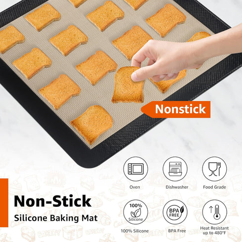 2 Pcs Silicone Baking Mats for 12 Inch Cake Pan, 11.75" Square Food Grade Non Slip Reusable Baking Sheets