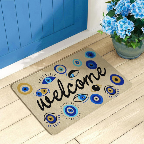 Evil Eye Doormat Psychedelic Evil Eye Welcome Mat Low-Profile Non-Slip Throw Rug for Porch Front Door Floor Indoor Outdoor Entrance Decor Burlap 17 X 30 Inch by Protikol