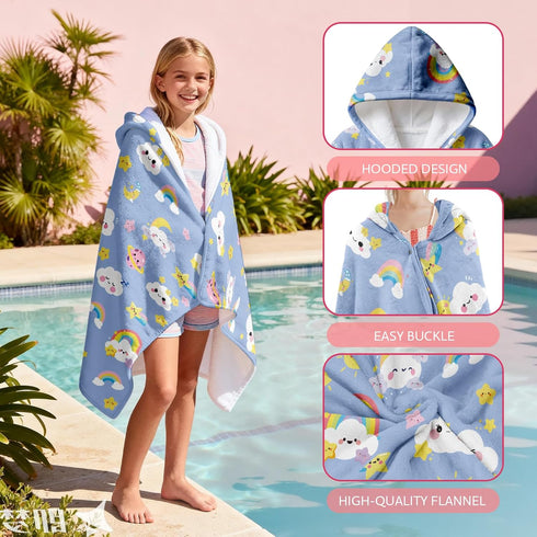 JOPJOLIW 30" 50", Cozy Clouds Hooded Beach Towel for Kids, Blue Sky Hooded Towels for Toddlers X Moon Clouds Stars Warm
