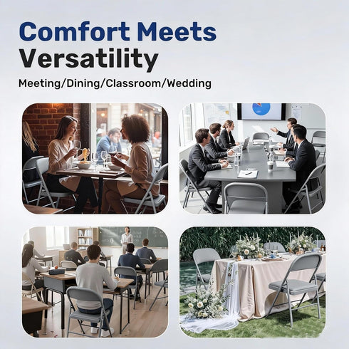 2 Pack Simple Deluxe Folding Chairs Padded Leather Seats, Heavy-Duty Metal Frame | Collapsible & Lightweight
