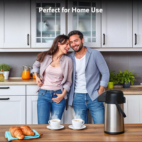 Airpot Coffee Carafe, 64 OZ / 1.9L Insulated Stainless Steel Thermos Urn for Hot Drinks, Pump Dispenser for Parties