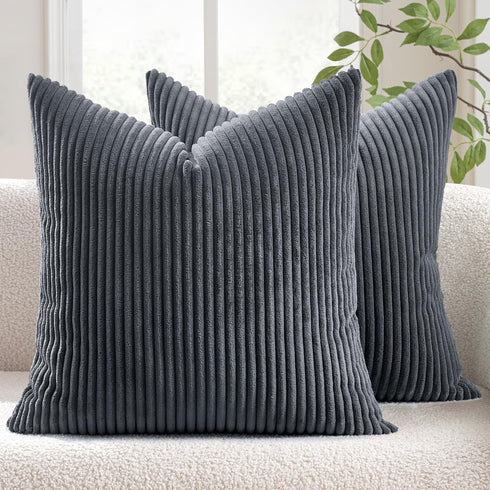 MIULEE Grey Pack of 2 Soft Corduroy Decorative Square Throw Pillow Covers Cushion Cases 18 x 18 Inch for Sofa Bedroom
