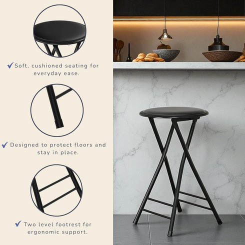 225lb Counter (24-Inch, Lavish Home Backless Folding Stool with Capacity for Kitchen or Rec Room - Portable Indoor Bar