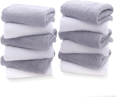 TENSTARS 12 Pack Premium Washcloths Set - Quick Drying- Soft Microfiber Coral