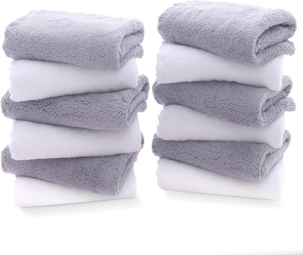 TENSTARS 12 Pack Premium Washcloths Set - Quick Drying- Soft Microfiber Coral