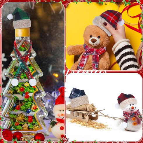 Geyoga 8 Pcs Mini Santa Hats and Scarves Decor Doll Christmas Accessories Small Gnome Hat for Craft DIY for Wine Bottle