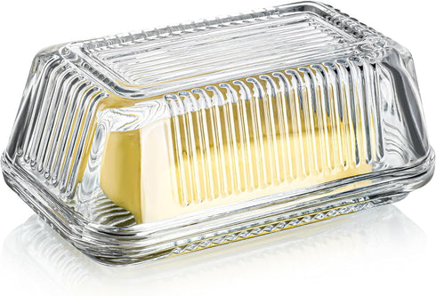 Clear Glass Butter Dish with Lid for Countertop, 6.5" Crystal Butter Dish