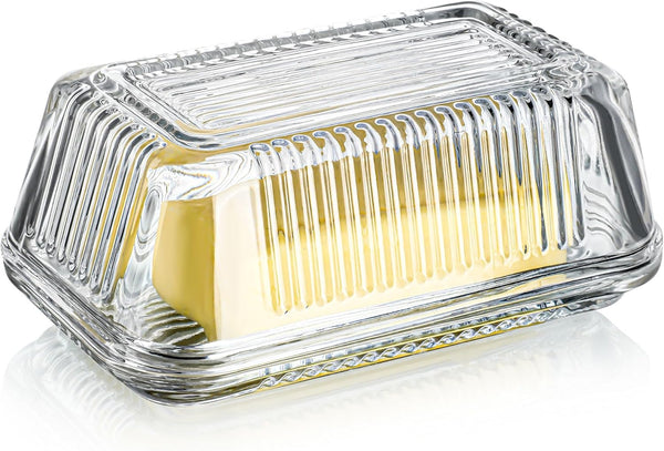 Clear Glass Butter Dish with Lid for Countertop, 6.5" Crystal Butter Dish