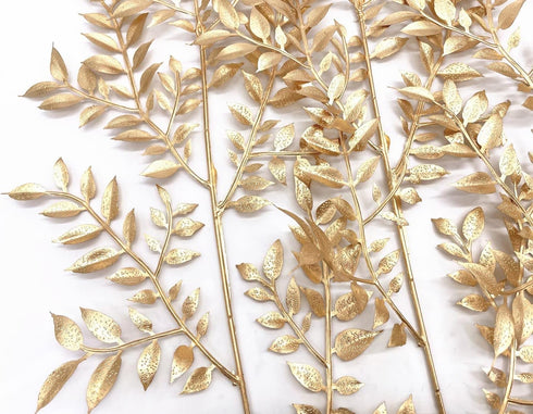 PASYOU Gold Fake Leaves Plants for Christmas Decor, 5 Pack Artificial Shrubs for Indoor Outdoor Decoration