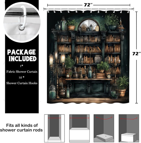 TSLOVER Curtains,72x72 Inch Gothic Bookshelf Shower Curtain for Bathroom Decor,Witchy Dark Academia Shower Curtains