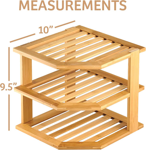 RoyalHouse Bamboo 3-Tier Corner Shelf Organizer - Space Organizer for Kitchen and Bathroom Countertop