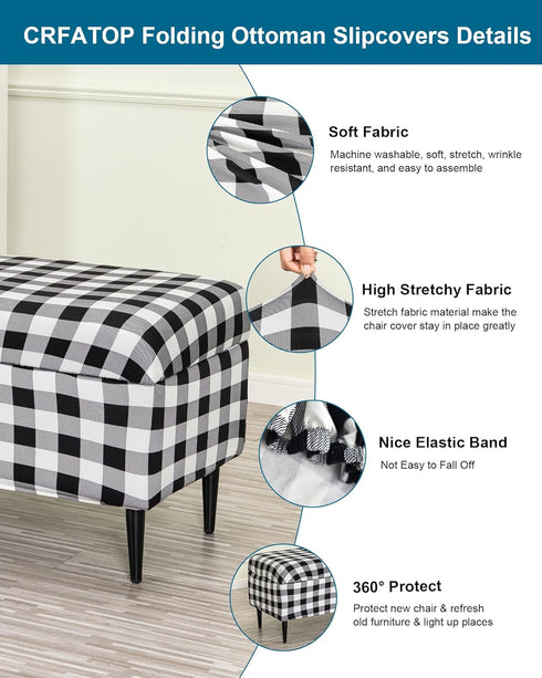 Bands,S,04 CRFATOP Printed Rectangle Ottoman Stool Cover Stretch Folding Storage Footstool Bench Slipcovers Upholstered