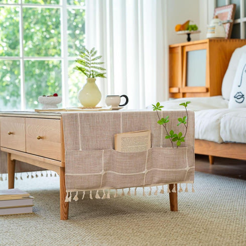 LAVSHOME (63" 19.7" Modern Coffee Table Cloth with Storage Pockets on Both Side,Farmhouse Coffee Table Cover Rectangle