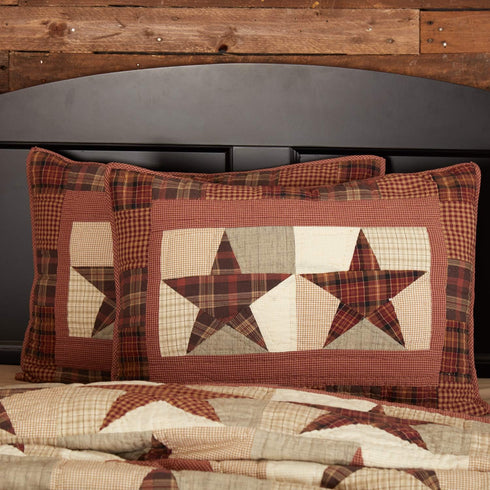 VHC Brands Abilene Star Standard Sham - 21x27 Country Patchwork Design in Burgundy
