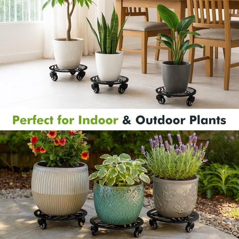 1 Pack 13 inches Metal Plant Caddy with Wheels Heavy-duty Large Iron Rolling Plant Stand with Casters Indoor Outdoor
