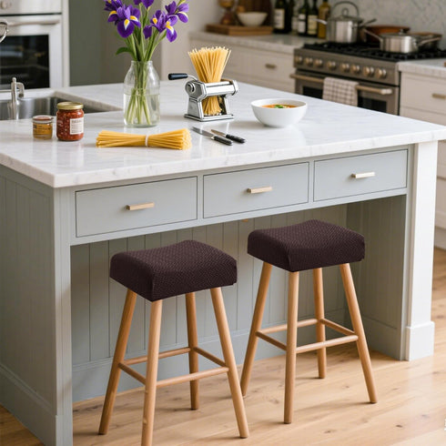 Set 2 Protector(Set 2,Waterproof-Coffee Waterproof Backless Bar Stool Covers of Rectangle Knitted Diagonal Stripes