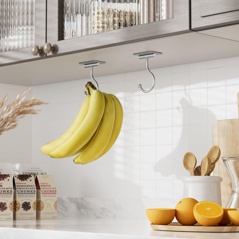 Josmimic Counter, Under Cabinet Banana Hook Adhesive - Sticky Banana Hanger Under Sturdy Metal Banana Holder