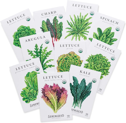 Sereniseed Certified Organic Leafy Greens Lettuce Seeds Collection (10-Pack) 100% Non GMO,