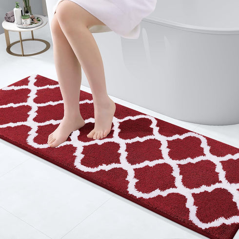 OLANLY Bathroom Rugs 47x17 | Soft Absorbent Microfiber Bath Mats, Non-Slip Shaggy Shower Carpet, Burgundy